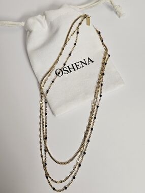 Oshena womens Extendable Triple layer necklace 18k pvd gold plated jewelry new